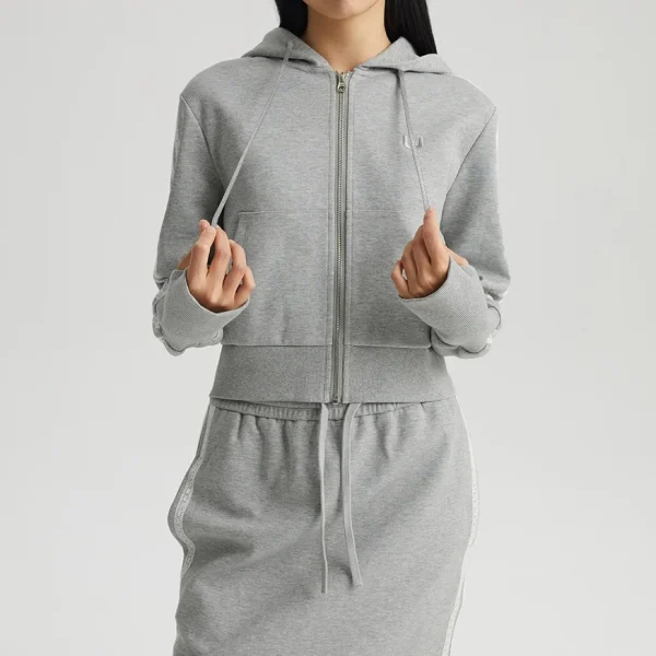Premium New Arrival Women's Knitted Lace Zipper Sweater Short New American Casual Hoodie - Image 4