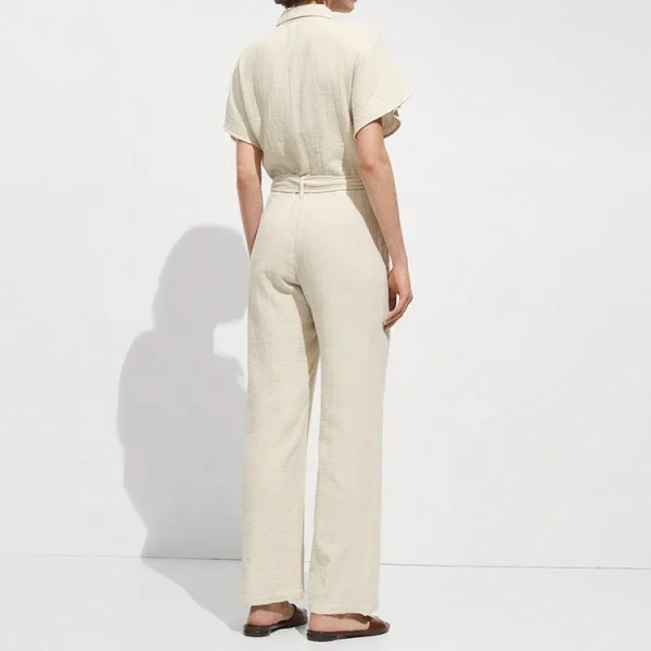 Best Selling Women One Piece Rompers Casual Elegant Solid Color Jumpsuit Cotton Linen Clothing Ladies Wide Leg Jumpsuits - Image 2