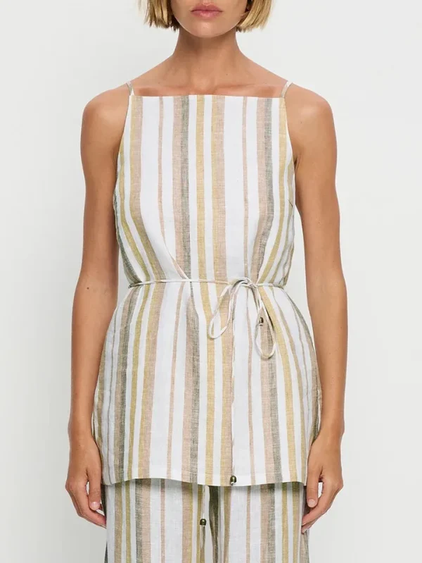 Trendy Striped Sleeveless Blouse for Women Waist Tie Summer Daily Wear Hot Sale Women Shirt - Image 2