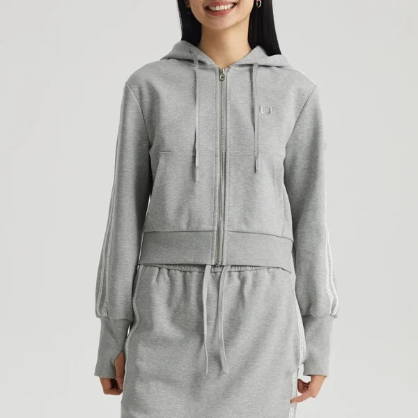Premium New Arrival Women's Knitted Lace Zipper Sweater Short New American Casual Hoodie - Image 3