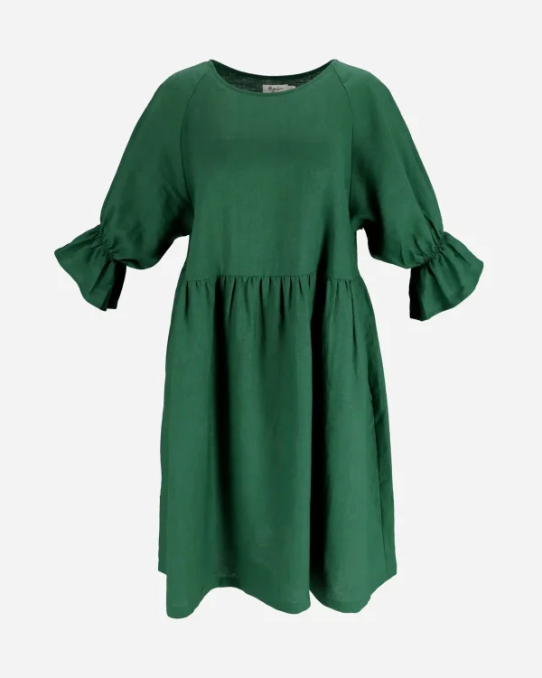 Casual Summer Midi Dresses Women Linen Dress Short Sleeve O-neck Knee Length Natural Linen Dresses - Image 6