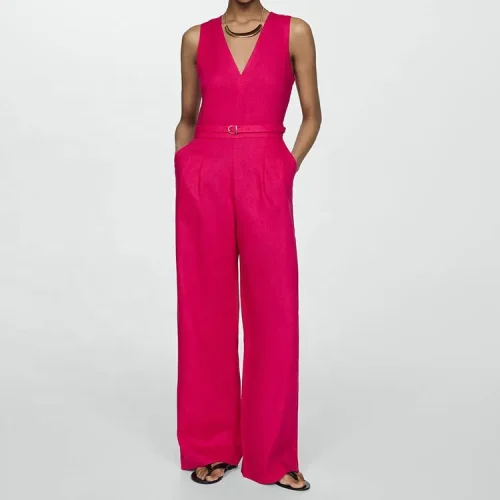 High Quality Women’s Linen Sleeveless V-Neck Jumpsuit Flax Cotton Casual Solid Playsuits