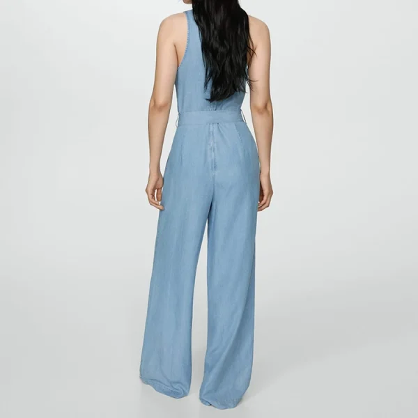 Hot Sale Summer Flax Jumpsuit With Belt Slim Casual Wide Leg Pants Cotton and Linen Women's Floor-length Bodysuit - Image 2