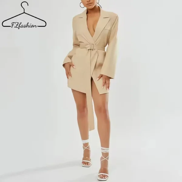 Casual Ladies 100% Polyester Nude Elegant Blazer Suit Women - Image 5
