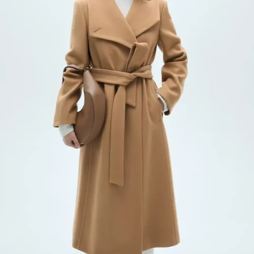Long Design Belted Woolen Coat for Women Long Sleeves With Slit Trench Coat Women Luxury Winter Coat Women