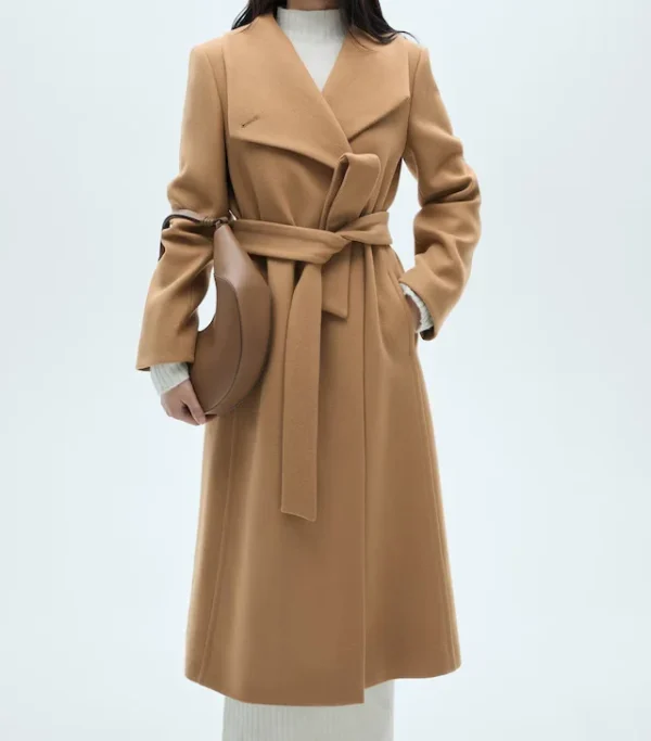 Long Design Belted Woolen Coat for Women Long Sleeves With Slit Trench Coat Women Luxury Winter Coat Women