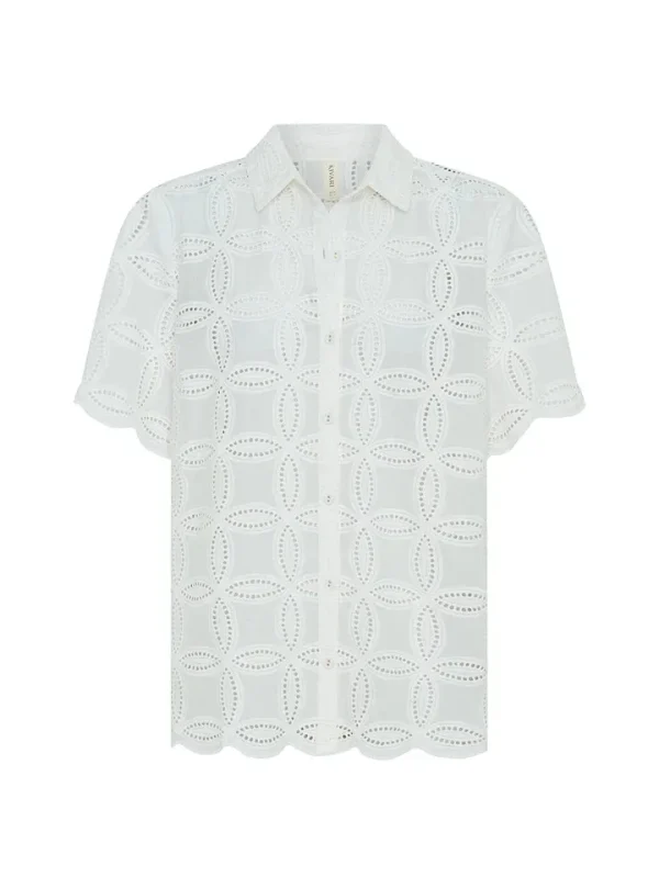 New Arrival Women White Short Sleeve Shirt Hollow Out Stylish Vacation Wear Blouse - Image 5