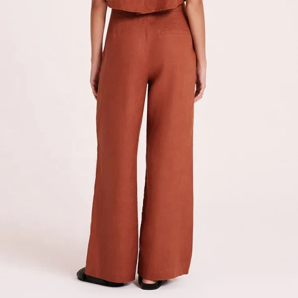 High Quality 100% Cotton Linen Trousers With Side Pockets Casual Loose Straight Wide-leg Pants for Women - Image 4