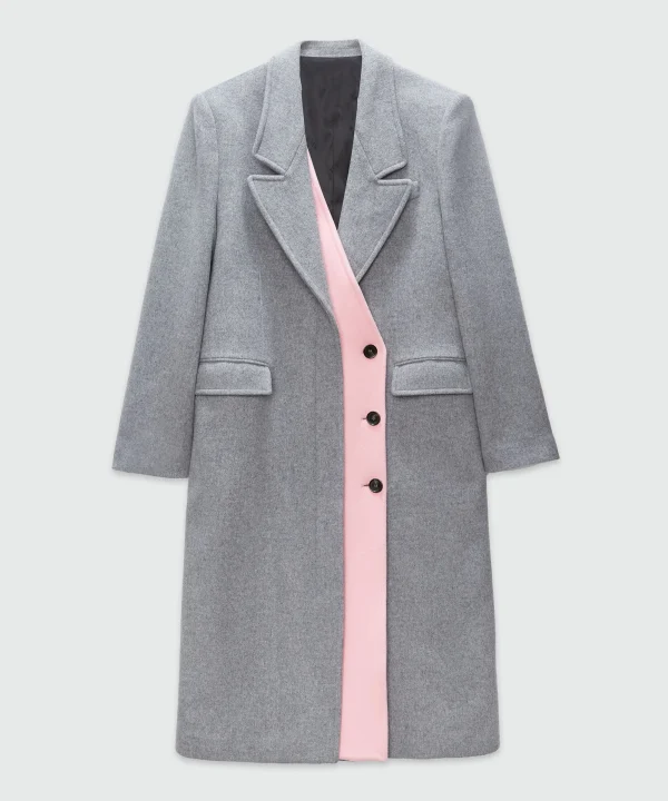 Contracting Color Layer Design Padded Shoulder Trench Coat Women Wool Coats for Women - Image 3