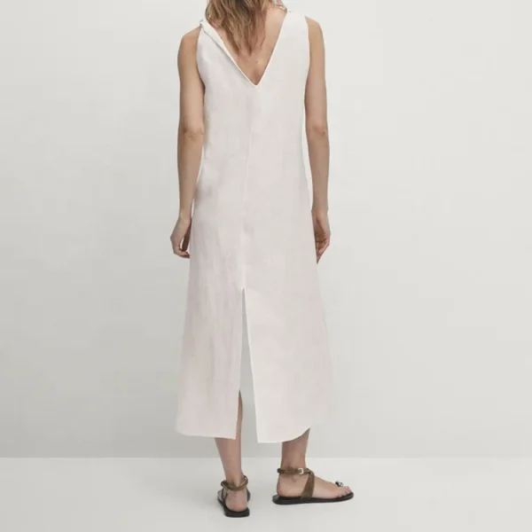Clothing Women's Flax Dresses 100% Cotton Linen Sleeveless Maxi Dress Soft Casual Summer Dress - Image 2