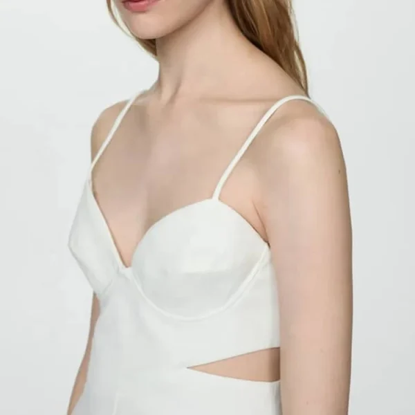 Fashion Women Summer New Linen Cotton Jumpsuit V Neck Cutout Spaghetti-strap Sleeveless Plain Color Bodysuit - Image 4