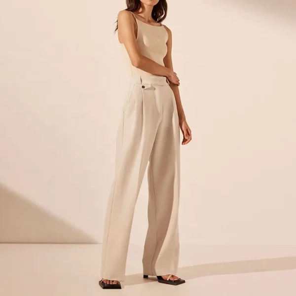 High Quality New Summer Cotton Linen Women Clothing Casual Office Ladies Trousers Wide-leg Straight Pants - Image 2