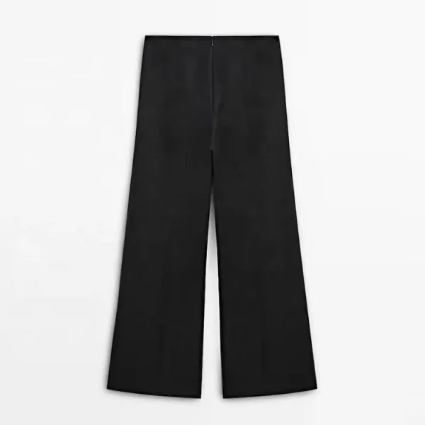 High Quality Straight High Waist Wide Leg Pants Women Elegant Casual Black Thin 100% Cotton Linen Trousers - Image 2