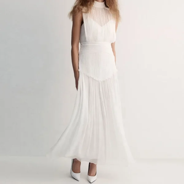 Elegant Simple Maxi White Dress Casual Cotton Linen Sleeveless Long Dress for Women - Image 5