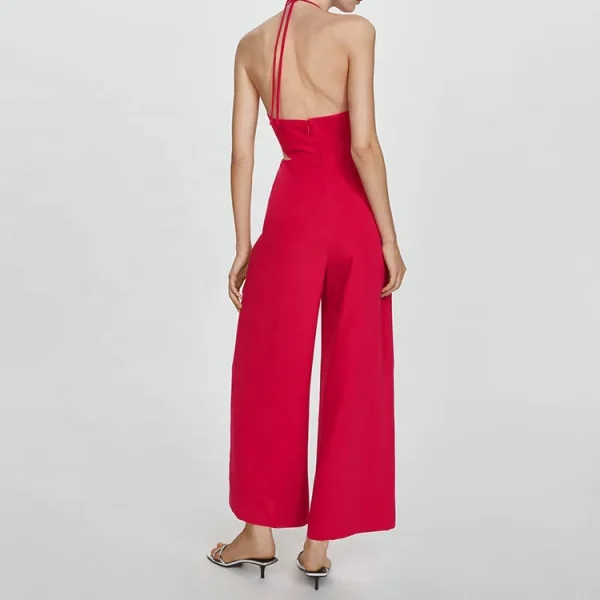 Top Fashion Halter Jumpsuit With Slits Summer Formal Elegant Ladies One Piece Cotton Linen Jumpsuits for Women - Image 2