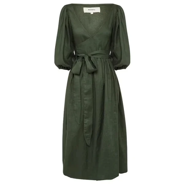 Casual Elegant Fashion Plain High Waist Deep V-Neck Half Sleeve Bandaged Women Long Linen Dress - Image 6