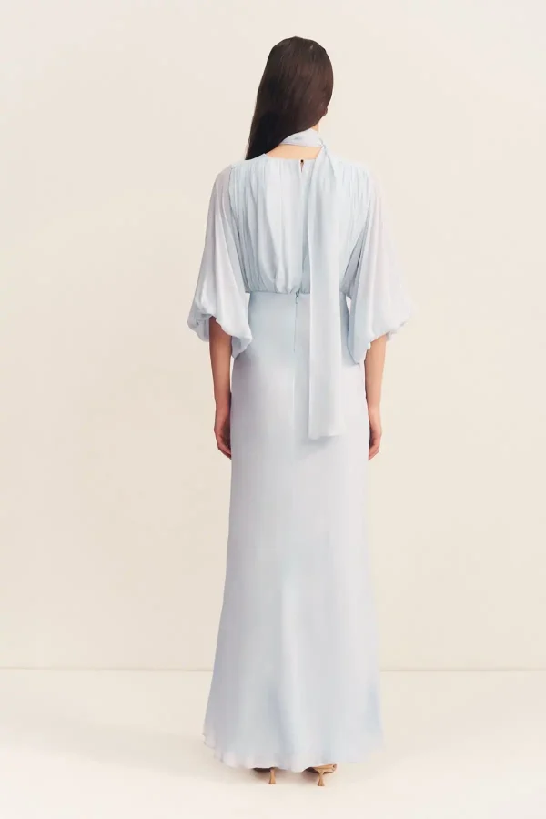 Elegant Light Blue Chiffon Maxi Dress with v-neck Suited  Fashion Parties Dress - Image 4