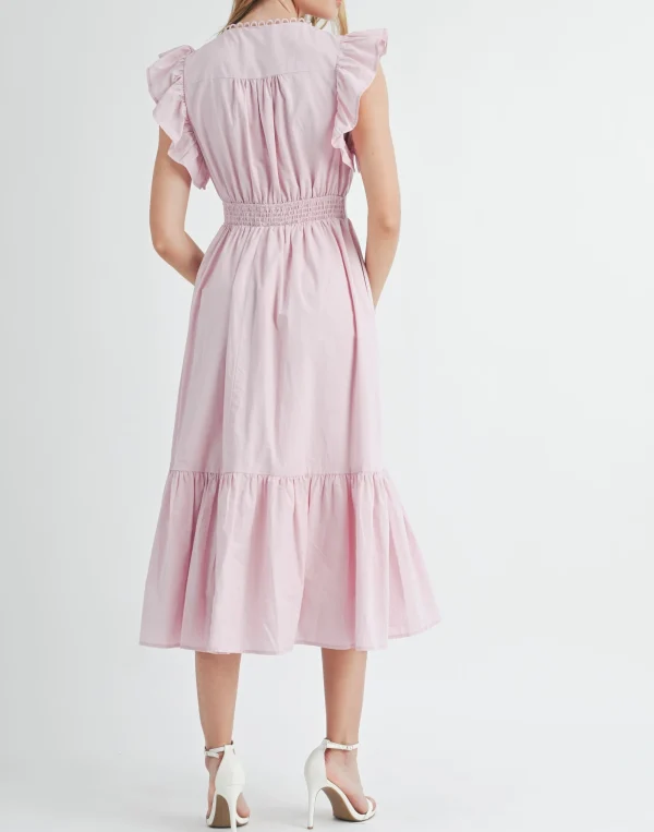Clothing Ladies Summer Dress Solid Women Casual Elegant Cotton Linen Midi Dress - Image 3