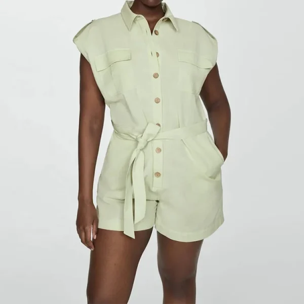 New High Quality Lady Button Rompers Solid Color Casual Summer Women's Short Jumpsuits - Image 5