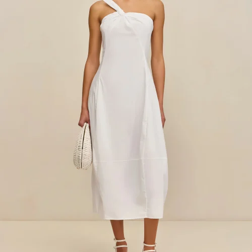 Elegant One Shoulder Sleeveless Slim Fit Cotton Linen Dress Women Midi One-Shoulder Casual Dresses