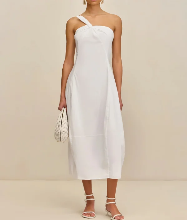 Elegant One Shoulder Sleeveless Slim Fit Cotton Linen Dress Women Midi One-Shoulder Casual Dresses