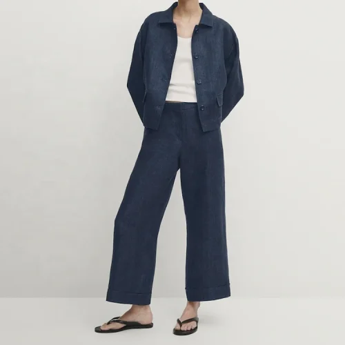 Top Fashion Casual Loose Solid Color Lightweight High Waist Straight Plus Size Leg Trousers Cotton Linen Pants for Women