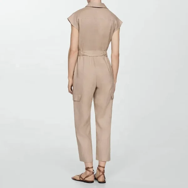 Hot Selling Summer Clothes for Women Linen Jumpsuits V-neck Sleeveless Wide Leg Fashion Loose Plus Size Jumpsuits With Belt - Image 3