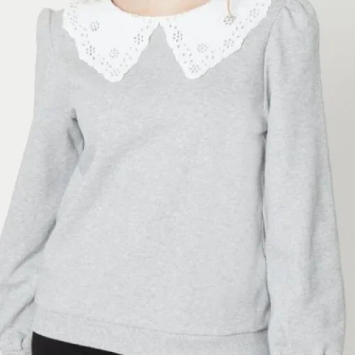 Fashionable Long-sleeved Casual Lace Women’s Blouse Collar Plain Print 100% Cotton Sweatshirt