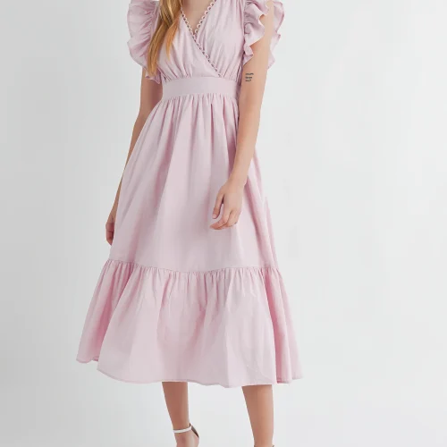 Clothing Ladies Summer Dress Solid Women Casual Elegant Cotton Linen Midi Dress