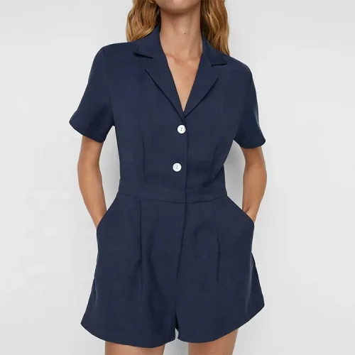 Eco Friendly Women Summer Solid Casual Cotton Linen Slim Women Jumpsuit Shorts Bodysuit Playsuit Clothing Shorts Rompers