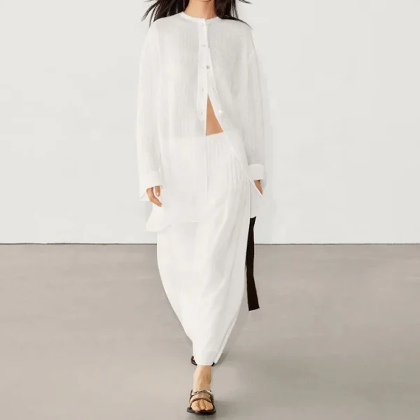 Clothing Summer Women's High Waisted Skirt White Soft Linen Cotton Fabric Loose Elegant A-line Maxi Skirts - Image 3