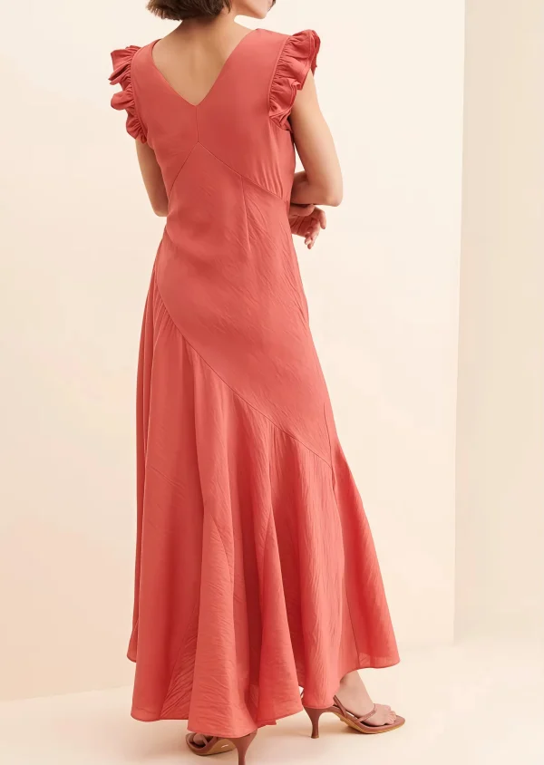Clothing Summer Casual Solid Red Flying Sleeve Deep V Neck Sexy Women Cotton Linen Dress - Image 3