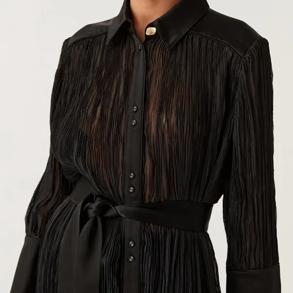 Ladies Lapel Long Sleeve Flax Shirt Slim High Quality Luxury Linen Cotton Fabric Women's Blouse Top - Image 6