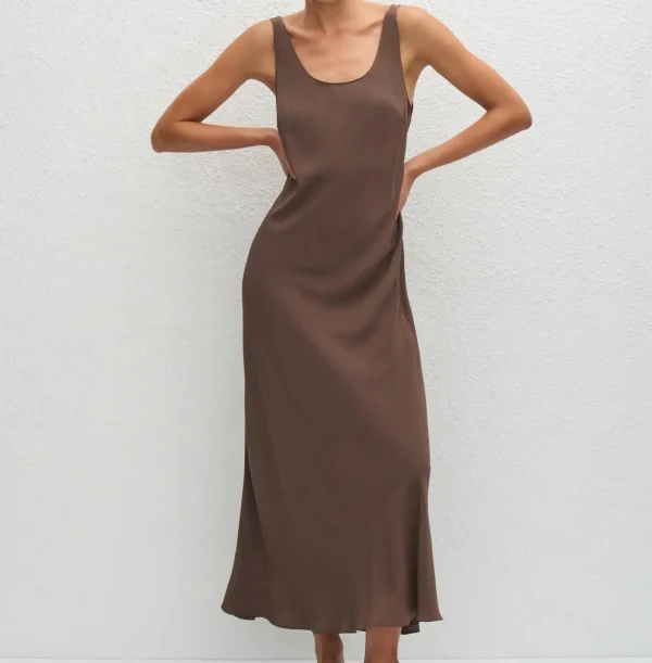 Chic Brown Silk Tank Dress Ideal for Casual Daily Wear and Office Chic Silk Dress - Image 3