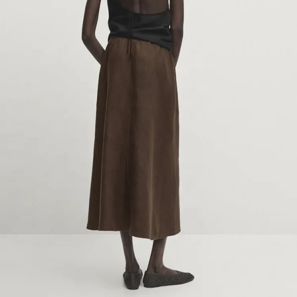 High Quality Elegant Comfortable Cotton Linen Fabric Women's Long Skirt Luxury Drawstring Maxi Skirts - Image 2