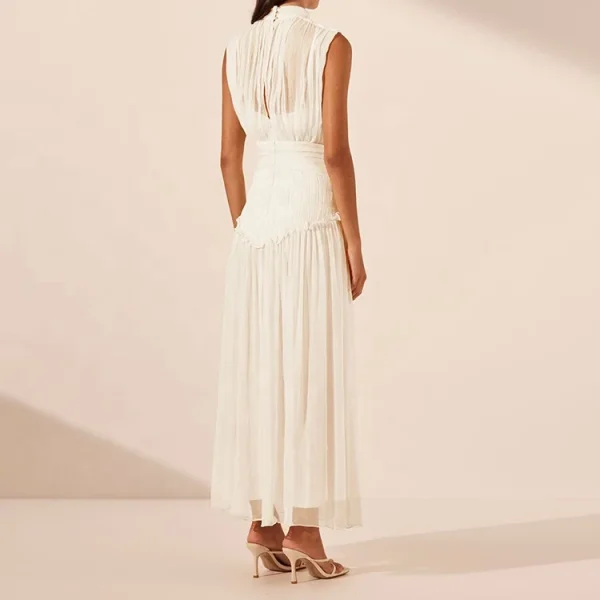 Elegant Simple Maxi White Dress Casual Cotton Linen Sleeveless Long Dress for Women - Image 4