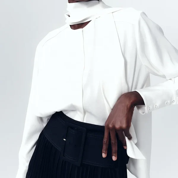 Office Ladies Summer Long Sleeve Top Cotton Linen Shirts Women Lace-Up Crew Neck Casual Elegant Blouses - Image 6