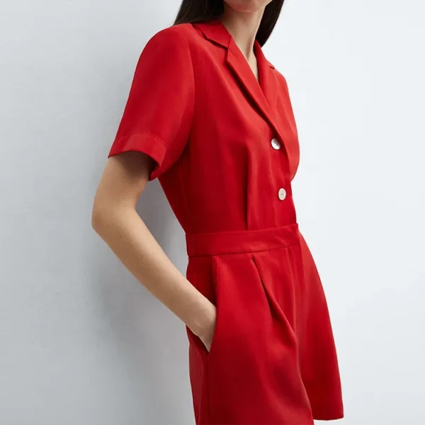 Sustainable Women's Clothing 100% Cotton Linen Jumpsuits Casual Short Sleeve Hemp Jumpsuit - Image 4