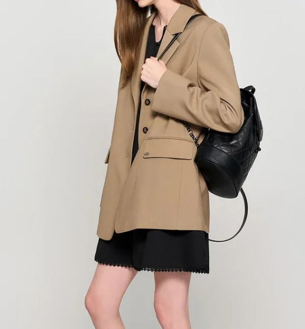 Office Lady Fashion Suit Jacket Ladies Boxy Khaki Twill Suits Casual Solid Color Blazer Suits - Image 2