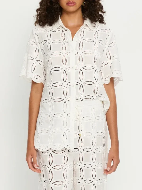New Arrival Women White Short Sleeve Shirt Hollow Out Stylish Vacation Wear Blouse - Image 3