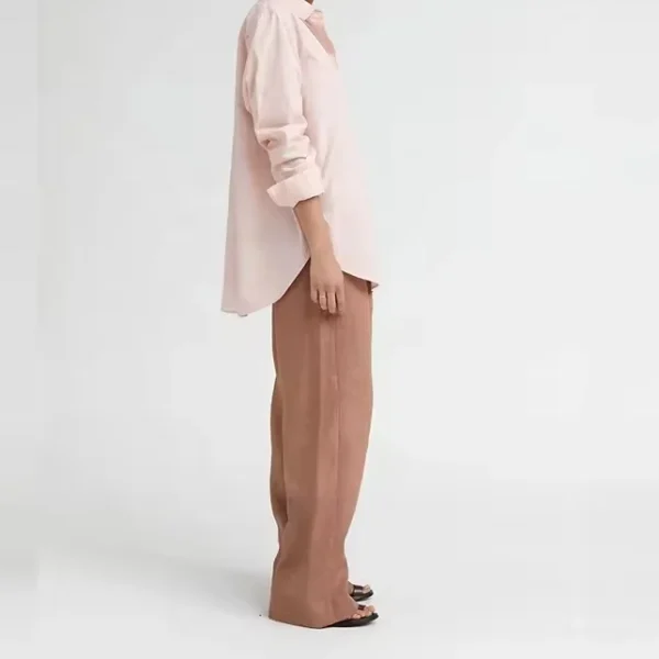 Women Long Sleeve Shirt Curved Side-split Hem Longer Back Detail Oversized Fit Long-sleeve Shirt pink Cotton Shirt - Image 3