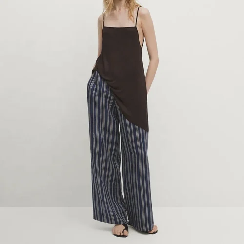 Eco Friendly Linen Wide Leg Drawstring High Waist Women Pants Casual Wear 100% Cotton Linen Trouser High Quality
