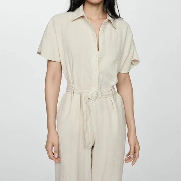 Luxury Summer Europe and the United States Casual Loose Large Size Cotton Linen Work Jumpsuit Short Sleeve Bodysuits - Image 3