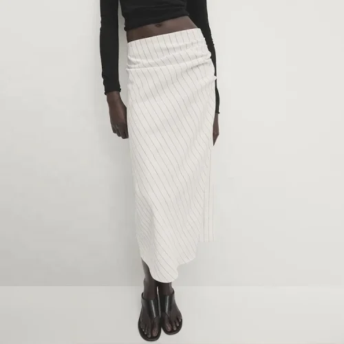 Clothing Simple Women’s Summer High Waist Flax Skirt Slimming High Waisted Dresses for Ladies