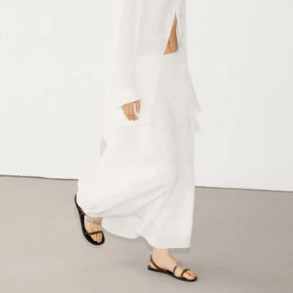 Clothing Summer Women's High Waisted Skirt White Soft Linen Cotton Fabric Loose Elegant A-line Maxi Skirts - Image 2