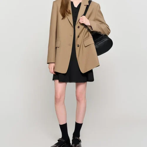 Office Lady Fashion Suit Jacket Ladies Boxy Khaki Twill Suits Casual Solid Color Blazer Suits