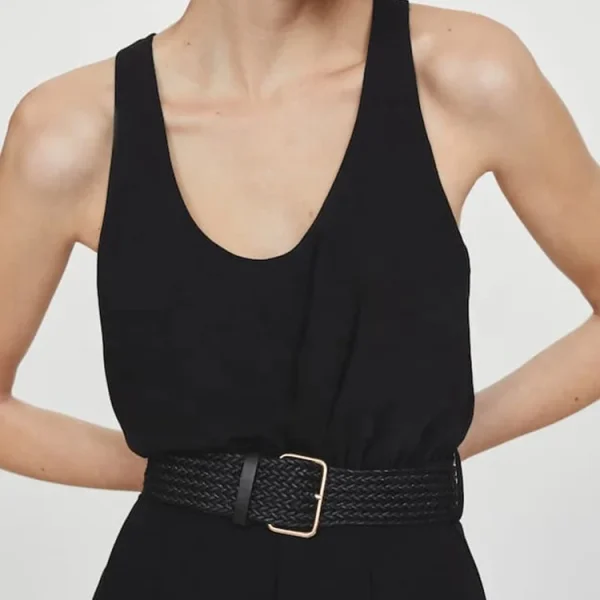 Solid Color Summer Casual Women Vest Plain Rompers Black Linen and Cotton One Piece Jumpsuits - Image 4