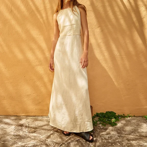Elegant Summer 100% Cotton Linen Slim Floor-length Maxi Dresses High Quality Linen Dress for Women Office Formal Evening Dress - Image 4