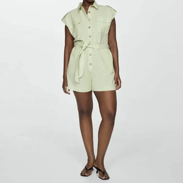 New High Quality Lady Button Rompers Solid Color Casual Summer Women's Short Jumpsuits - Image 4