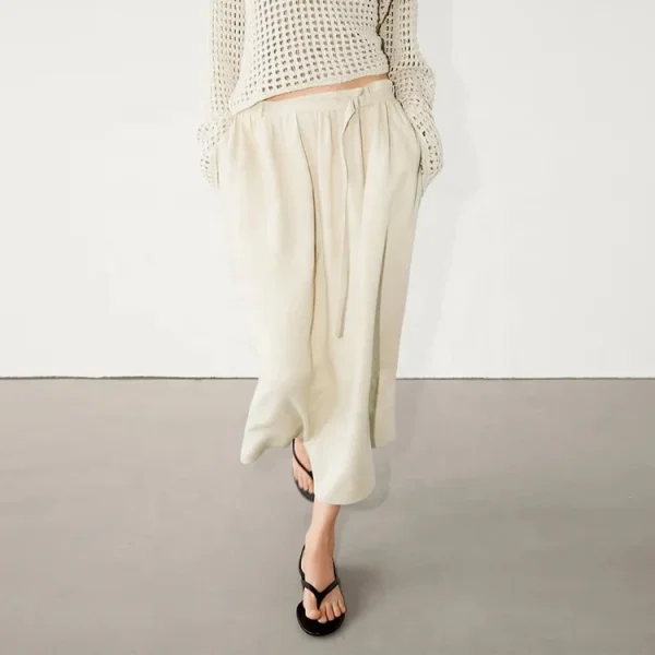 New Design Flax Clothing for Women Solid Color Pocket Long Cotton Linen Skirts A-line Plus Size Slimming Skirts With Belt